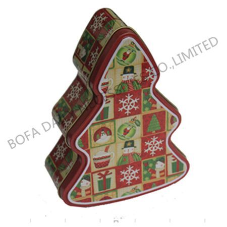 Christmas tree shaped tin box