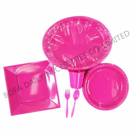 Rose-carmine plastic tableware...