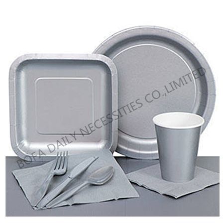 Solid gray tableware set paper...