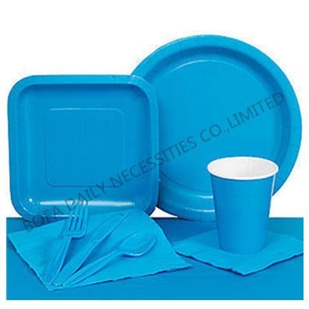 Solid blue tableware set paper...