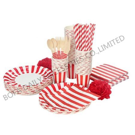 Red strip tableware set paper ...